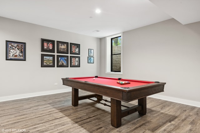 game room with billiards and hardwood / wood-style flooring