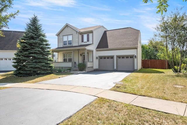 view of front facade with a garage and a front lawn