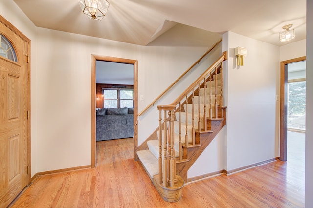 entrance foyer with light hardwood / wood-style floors