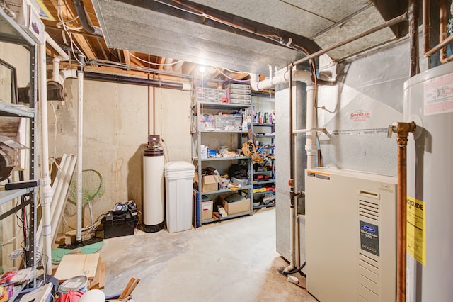 basement with water heater