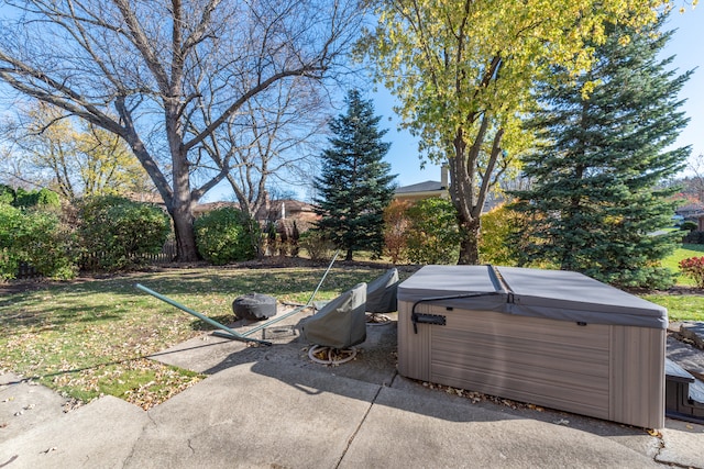 view of patio featuring a hot tub