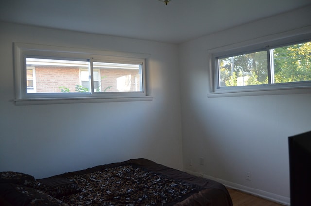 unfurnished bedroom with hardwood / wood-style flooring and multiple windows