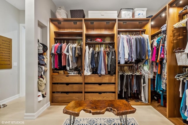 walk in closet with wood finished floors
