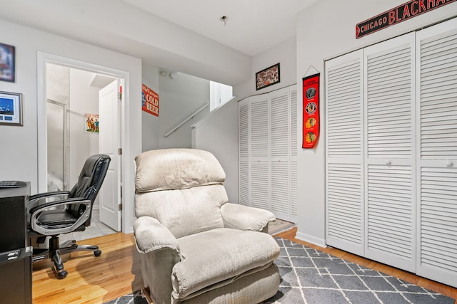 office space with hardwood / wood-style flooring