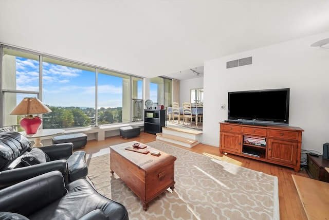 living room with light hardwood / wood-style flooring