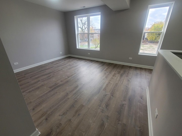 spare room with dark wood-type flooring