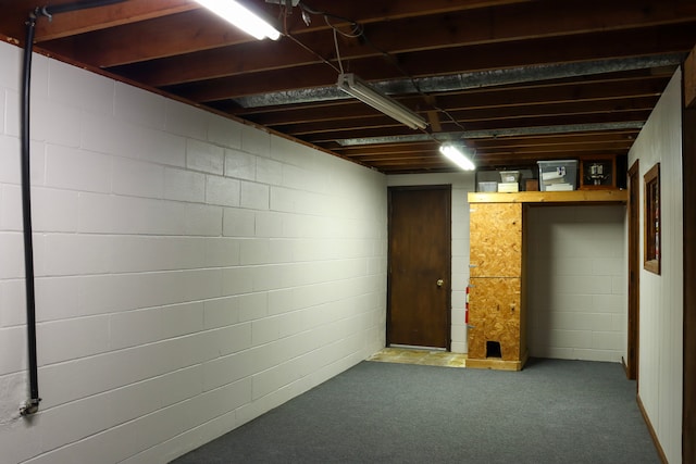 basement featuring carpet flooring