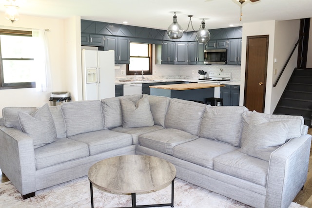 living room with sink