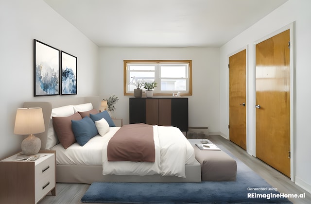 bedroom with light hardwood / wood-style flooring