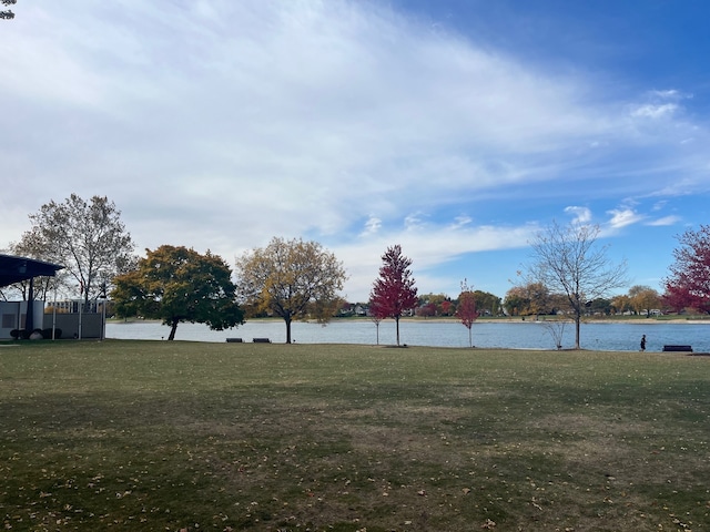 view of yard with a water view