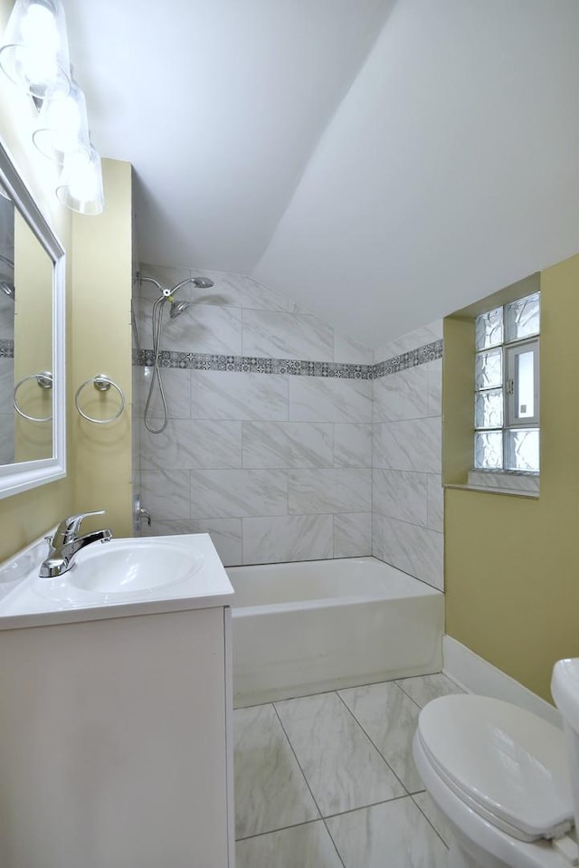 340 Pine St, Joliet, IL 60435 - full bath featuring shower / washtub combination, marble finish floor, toilet, and vanity