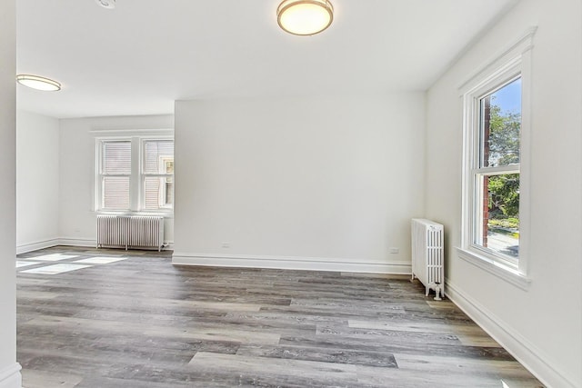 spare room with radiator and hardwood / wood-style floors