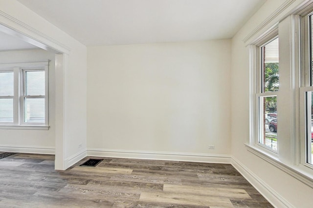 unfurnished room with wood-type flooring and plenty of natural light