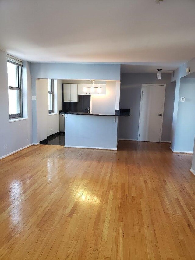 unfurnished living room with light hardwood / wood-style flooring