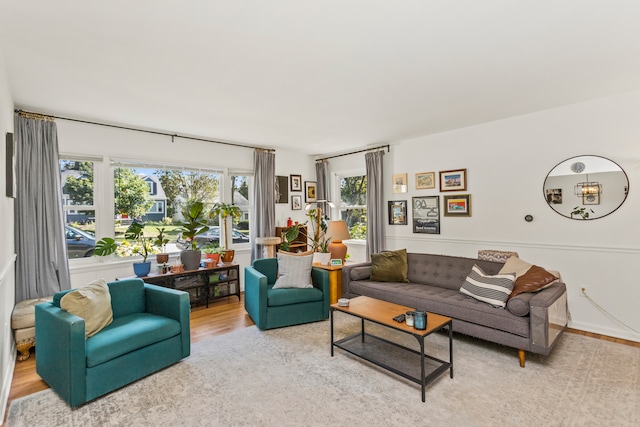 living room with light wood-type flooring