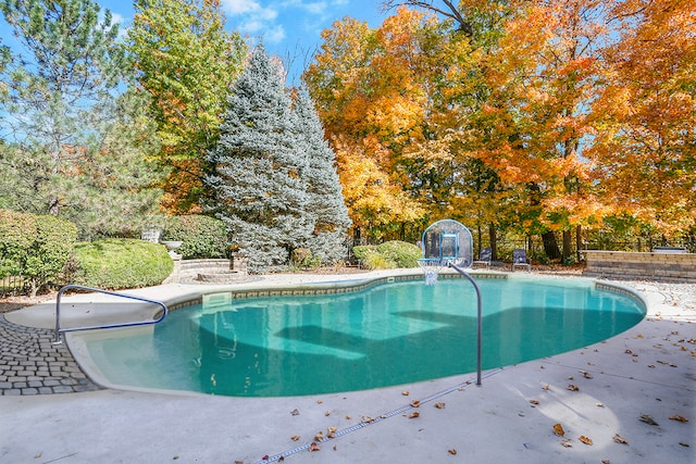 view of swimming pool featuring a patio