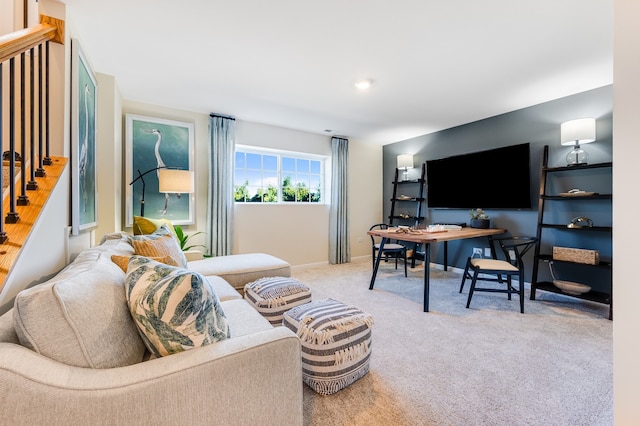 living room with light carpet