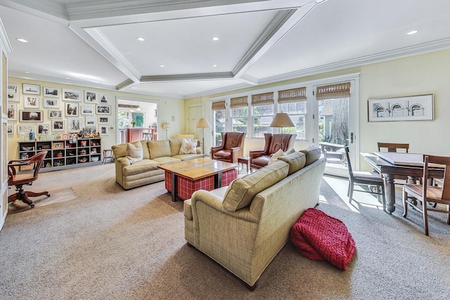 611 Elmwood Ave, Wilmette, IL 60091 - carpeted living area featuring crown molding and recessed lighting