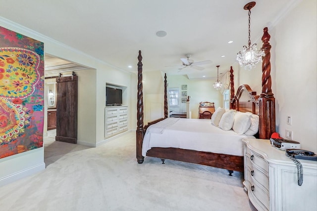 611 Elmwood Ave, Wilmette, IL 60091 - bedroom with light colored carpet, ornamental molding, and recessed lighting