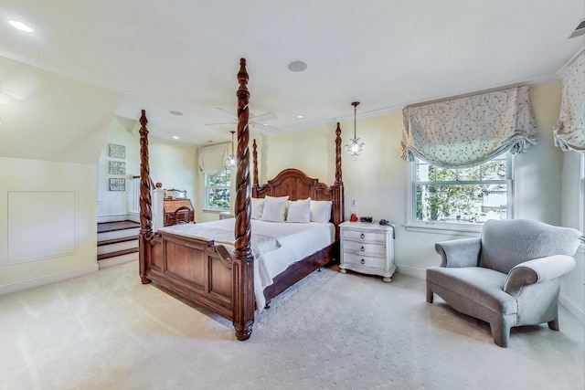 611 Elmwood Ave, Wilmette, IL 60091 - bedroom featuring light colored carpet, multiple windows, recessed lighting, and ceiling fan