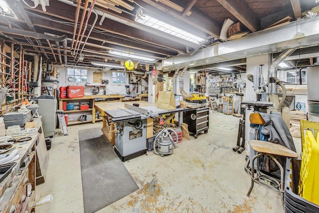 basement with a workshop area