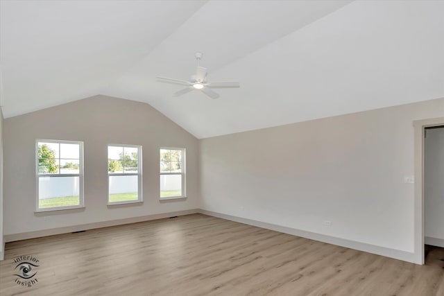 bonus room with light wood-type flooring, ceiling fan, and vaulted ceiling