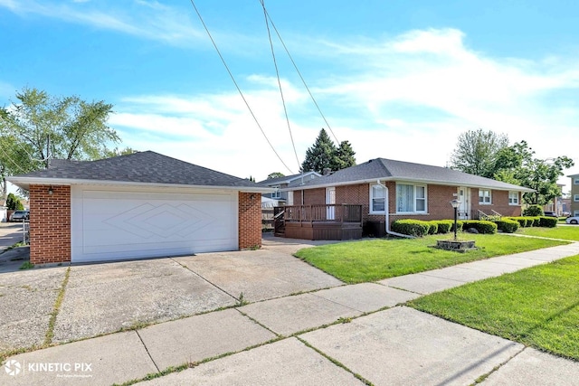 9036 Walnut Ave, Franklin Park, IL 60131 - ranch-style home with brick siding, a garage, and a front lawn