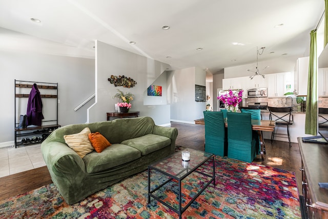 living room featuring light wood-type flooring