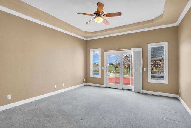 1709 Brighton Ct, Champaign, IL 61822 - carpeted empty room with baseboards, a ceiling fan, crown molding, and a raised ceiling