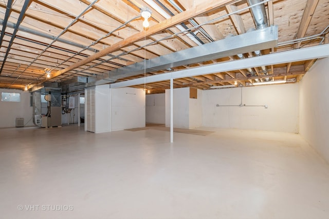 basement featuring heating unit