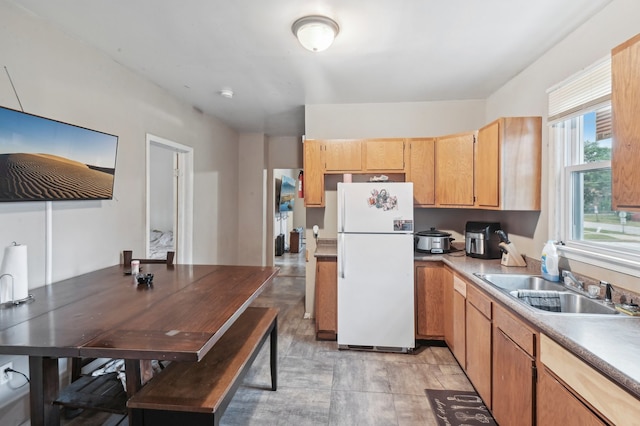 kitchen with white refrigerator and sink