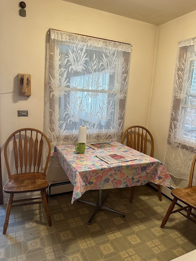 dining area with baseboard heating