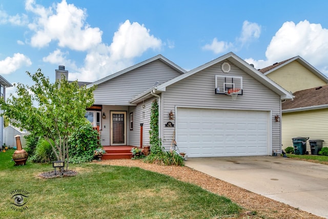 view of front facade with a front yard and a garage