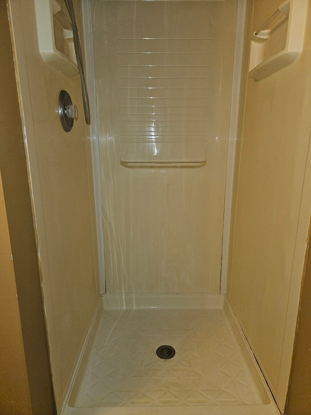 bathroom featuring a shower with door