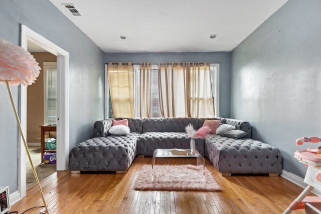 living room with hardwood / wood-style floors