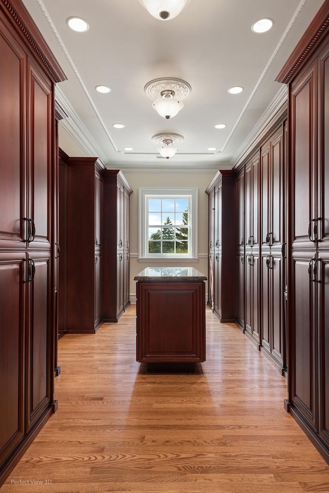 344 Old Sutton Rd, Barrington, IL 60010 - corridor featuring light wood-type flooring, ornamental molding, and recessed lighting