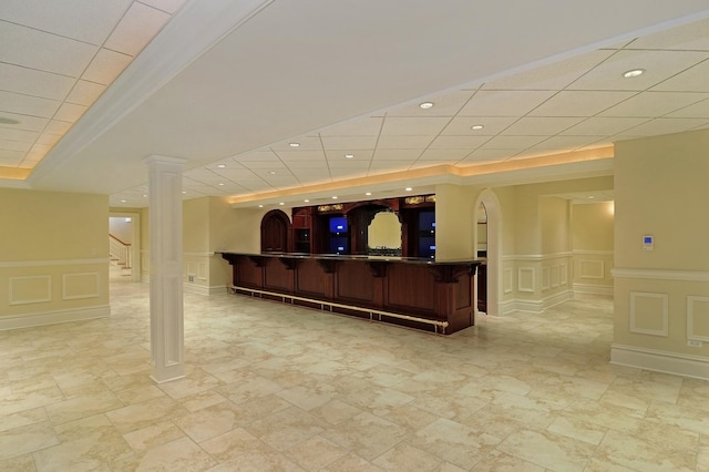 344 Old Sutton Rd, Barrington, IL 60010 - reception area with a decorative wall, a wainscoted wall, stairs, recessed lighting, and arched walkways