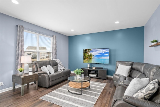 living room featuring dark hardwood / wood-style floors