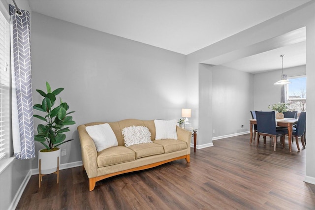 living room with dark wood-type flooring