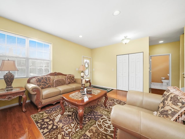 living room featuring dark hardwood / wood-style floors