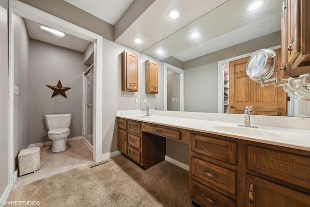 33 E Maple Ave, Cortland, IL 60112 - bathroom featuring double vanity, a shower stall, toilet, baseboards, and recessed lighting