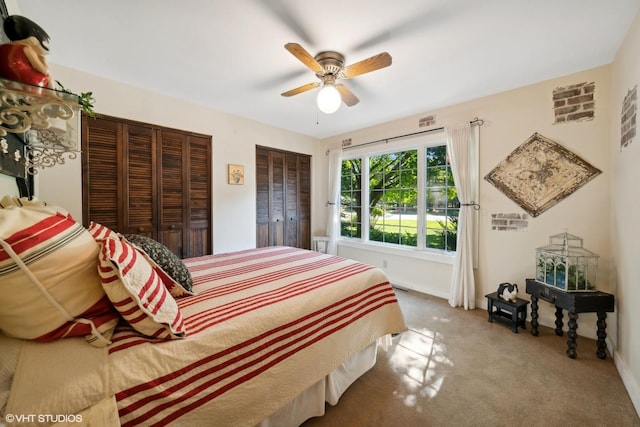 33 E Maple Ave, Cortland, IL 60112 - bedroom with two closets, carpet, baseboards, and ceiling fan