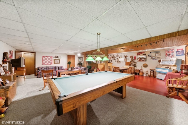 33 E Maple Ave, Cortland, IL 60112 - rec room with billiards table, carpet flooring, and a drop ceiling