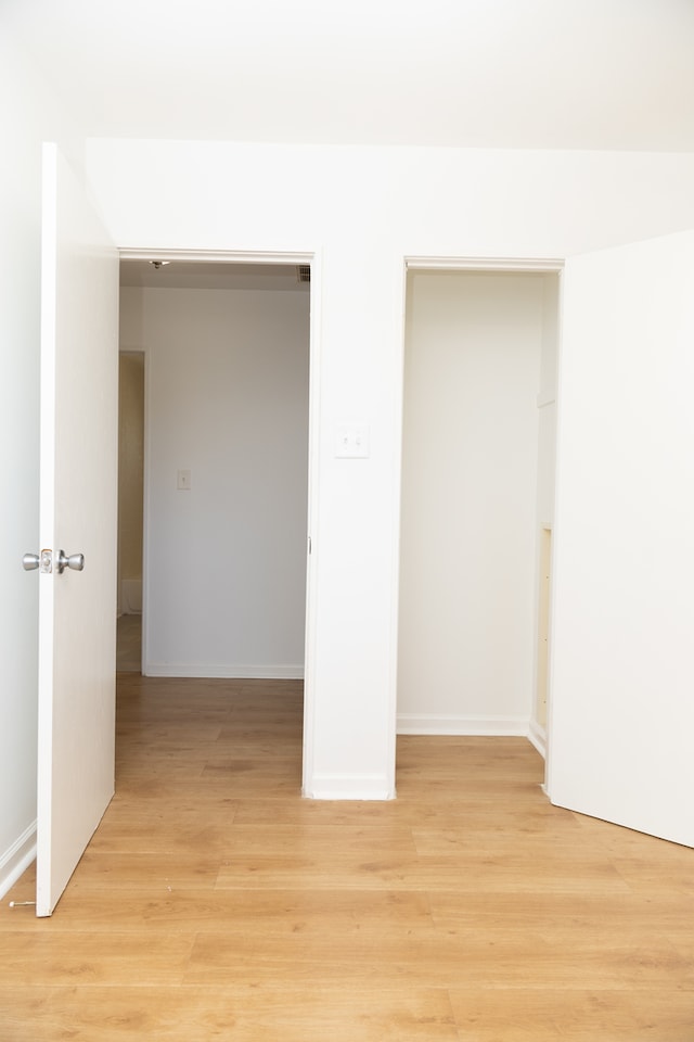 interior space with light hardwood / wood-style flooring and a closet