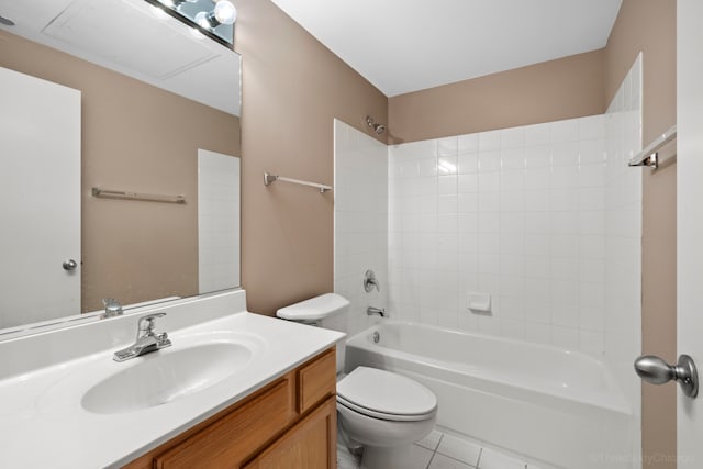 full bathroom with vanity, tile patterned floors, toilet, and shower / bathtub combination