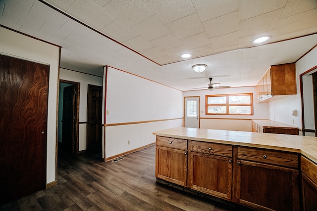 kitchen featuring dark hardwood / wood-style flooring and ceiling fan