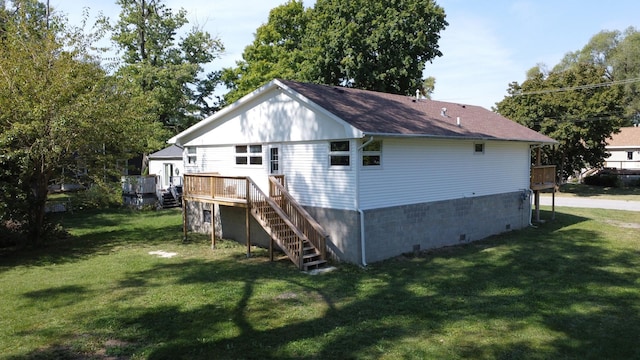 465 E Ash St, Watseka, IL 60970 - back of house featuring stairway, a deck, a yard, and crawl space