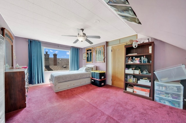 bedroom featuring ceiling fan and carpet flooring