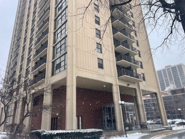 view of snow covered property