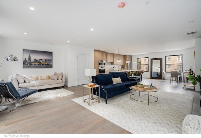 living room with light wood-type flooring